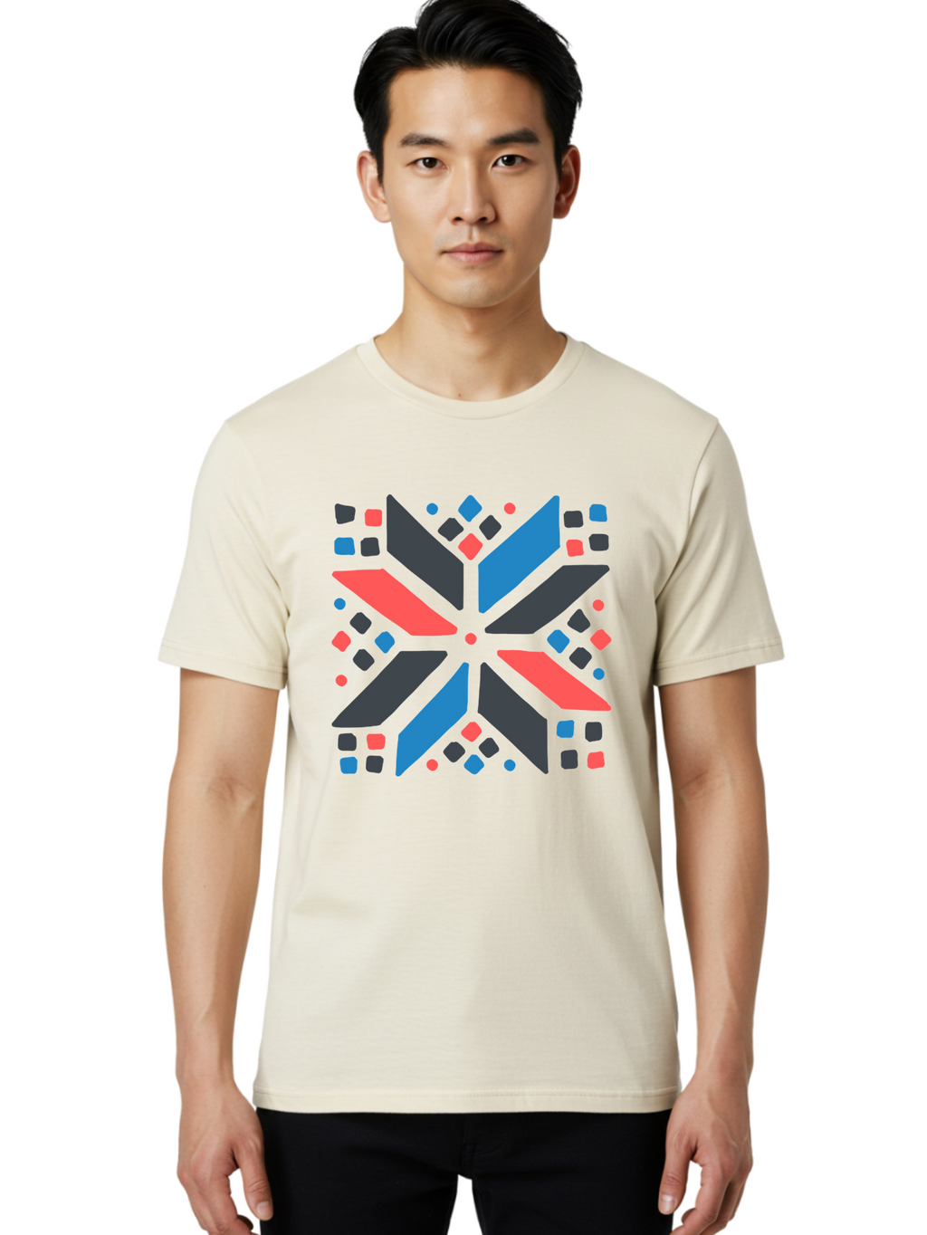 Kaleidoscope-Pattern-1 Men'S Graphic Tee, 100% Cotton, Comfortable Casual Summer Wear, Machine Washable, Symmetrical Shapes, Geometric Pattern, Abstract Design, Colorful Elements, Modern Art, Artistic Expression, Vibrant Colors, Bold Design, Aab757