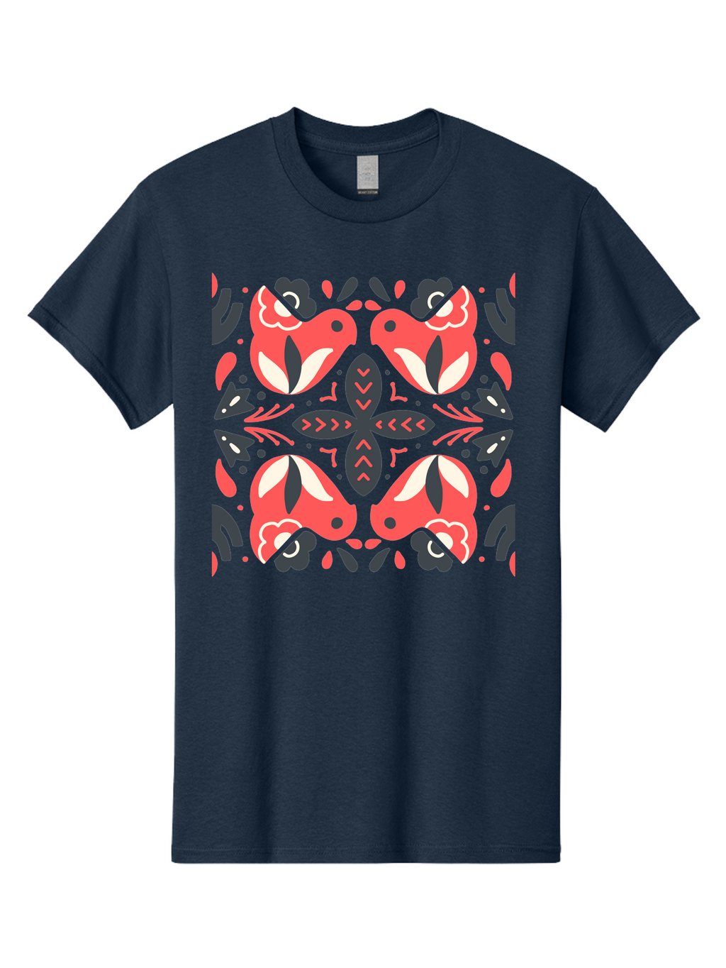 Kaleidoscope-Pattern Men'S Graphic Tee, 100% Cotton, Comfortable Casual Summer Wear, Machine Washable, Symmetrical Pattern, Floral Design, Abstract Shapes, Vibrant Colors, Bold Graphics, Modern Art, Red And White Flowers, Black Accents, Aab758
