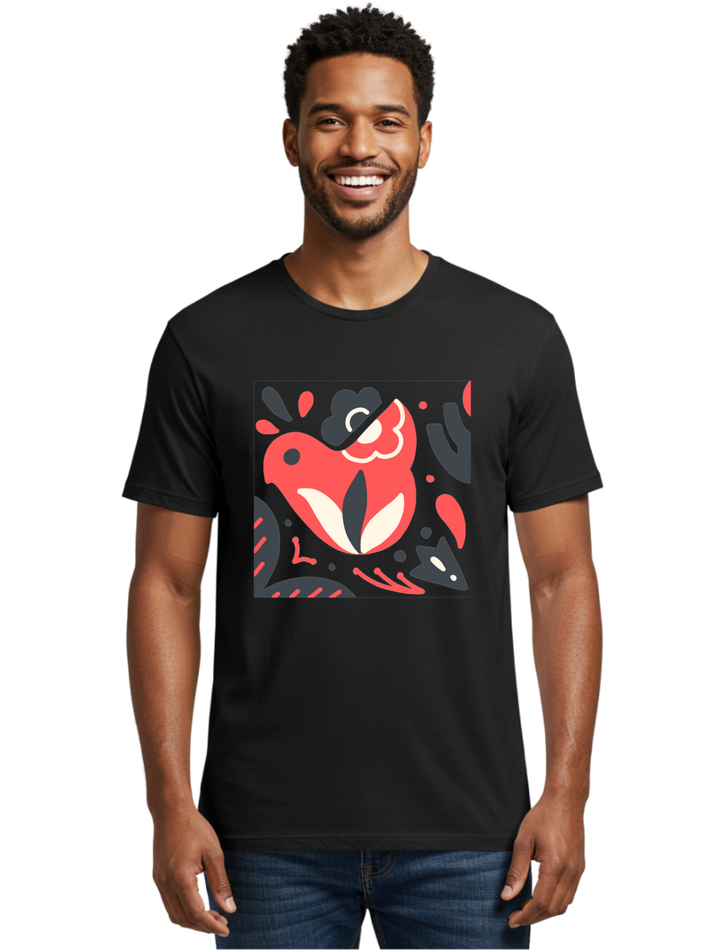 Koi-Fish-Illustration Men'S Graphic Tee, 100% Cotton, Comfortable Casual Summer Wear, Machine Washable, Fish Head, Abstract Art, Digital Illustration, Vibrant Colors, Dynamic Shapes, Playful Design, Creative Expression, Bold Graphics, Aab760