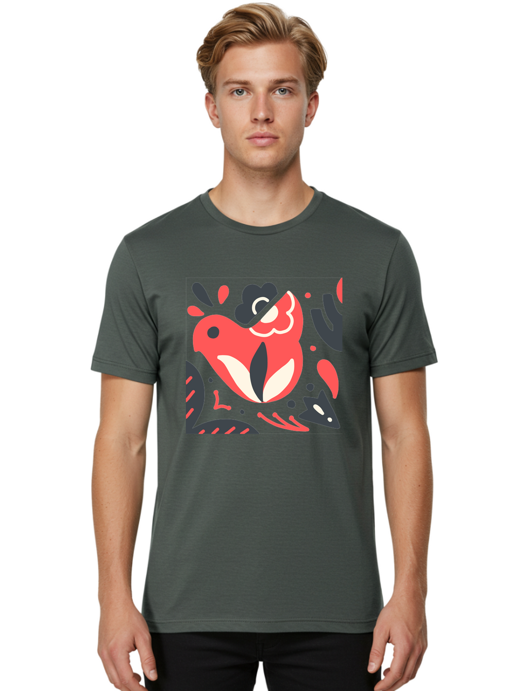 Koi-Fish-Illustration Men'S Graphic Tee, 100% Cotton, Comfortable Casual Summer Wear, Machine Washable, Fish Head, Abstract Art, Digital Illustration, Vibrant Colors, Dynamic Shapes, Playful Design, Creative Expression, Bold Graphics, Aab760
