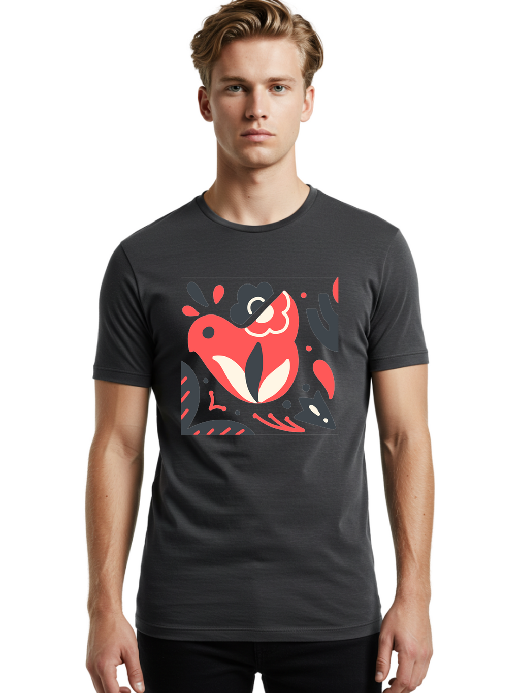 Koi-Fish-Illustration Men'S Graphic Tee, 100% Cotton, Comfortable Casual Summer Wear, Machine Washable, Fish Head, Abstract Art, Digital Illustration, Vibrant Colors, Dynamic Shapes, Playful Design, Creative Expression, Bold Graphics, Aab760