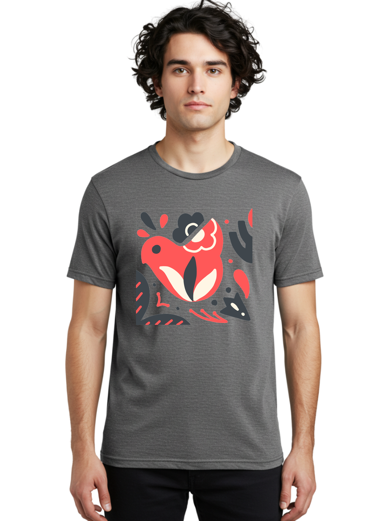 Koi-Fish-Illustration Men'S Graphic Tee, 100% Cotton, Comfortable Casual Summer Wear, Machine Washable, Fish Head, Abstract Art, Digital Illustration, Vibrant Colors, Dynamic Shapes, Playful Design, Creative Expression, Bold Graphics, Aab760