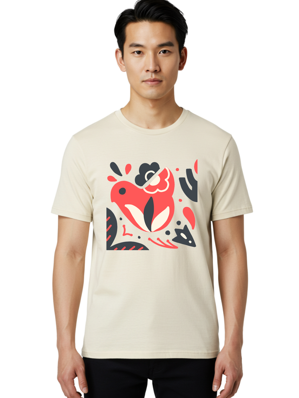 Koi-Fish-Illustration Men'S Graphic Tee, 100% Cotton, Comfortable Casual Summer Wear, Machine Washable, Fish Head, Abstract Art, Digital Illustration, Vibrant Colors, Dynamic Shapes, Playful Design, Creative Expression, Bold Graphics, Aab760