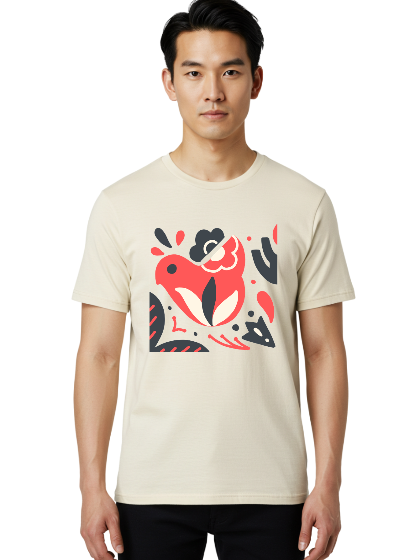 Koi-Fish-Illustration Men'S Graphic Tee, 100% Cotton, Comfortable Casual Summer Wear, Machine Washable, Fish Head, Abstract Art, Digital Illustration, Vibrant Colors, Dynamic Shapes, Playful Design, Creative Expression, Bold Graphics, Aab760