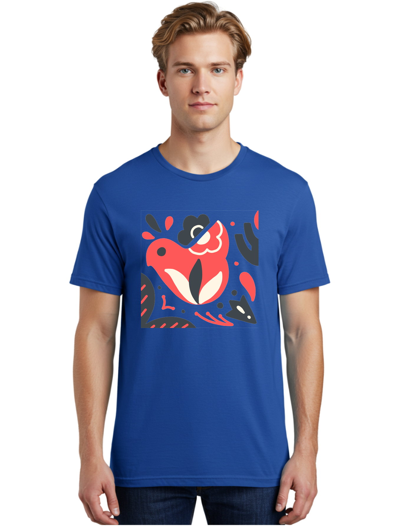 Koi-Fish-Illustration Men'S Graphic Tee, 100% Cotton, Comfortable Casual Summer Wear, Machine Washable, Fish Head, Abstract Art, Digital Illustration, Vibrant Colors, Dynamic Shapes, Playful Design, Creative Expression, Bold Graphics, Aab760