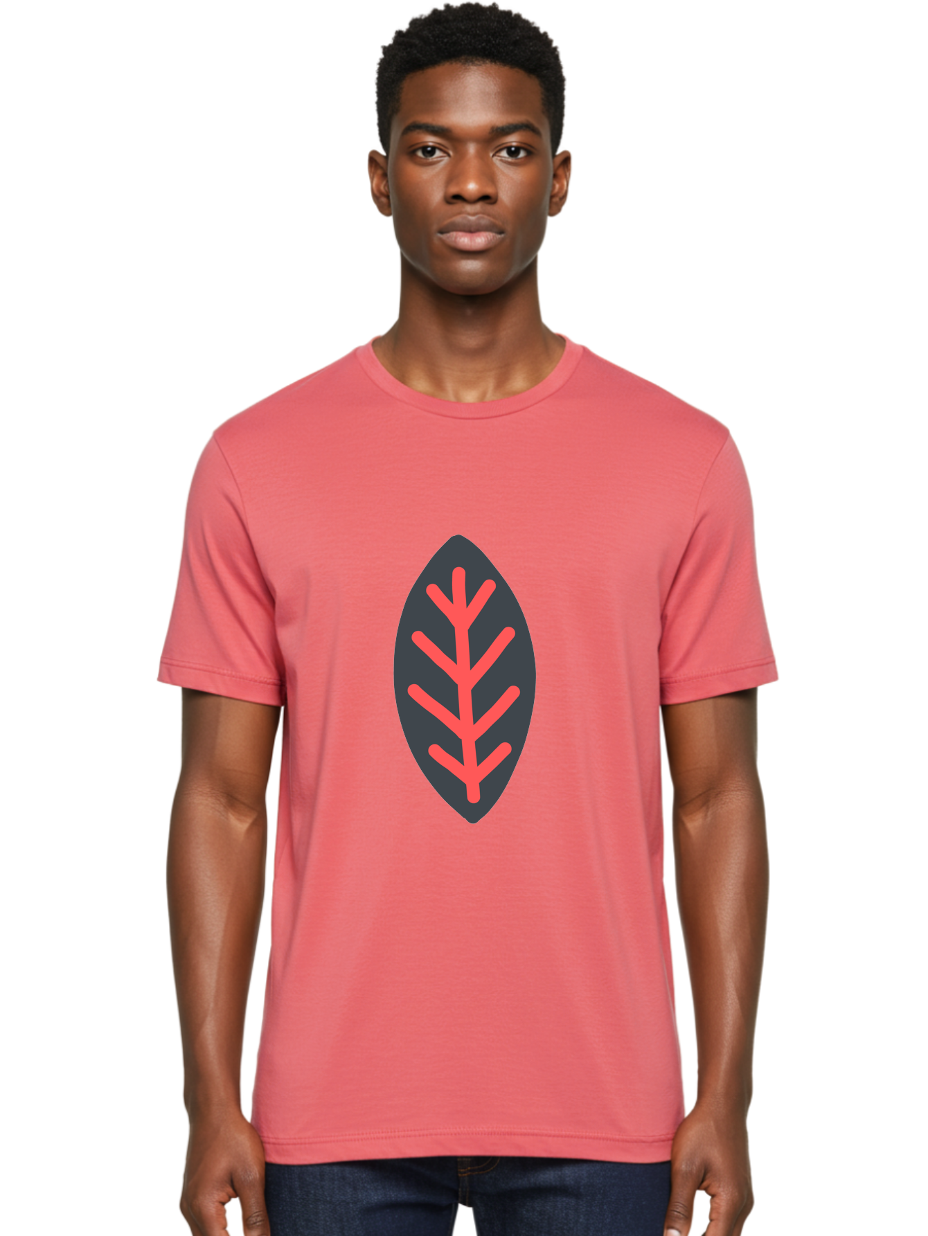 Leaf-Icon Men'S Graphic Tee, 100% Cotton, Comfortable Casual Summer Wear, Machine Washable, Stylized Leaf, Dark Gray Leaf, Red Veins, Minimalist Design, Simple Shapes, Abstract Foliage, Botanical Icon Aab762
