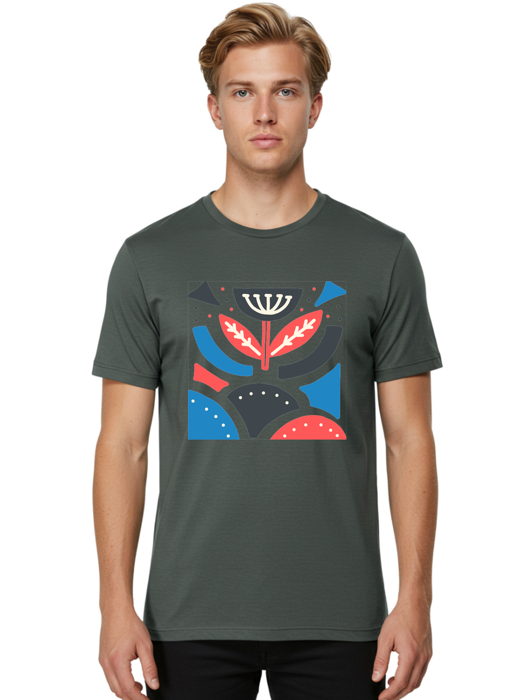 Menorah-Illustration Men'S Graphic Tee, 100% Cotton, Comfortable Casual Summer Wear, Machine Washable, Menorah Illustration, Abstract Floral Design, Hanukkah Symbol, Festive Atmosphere, Jewish Tradition, Holiday Celebration, Aab764