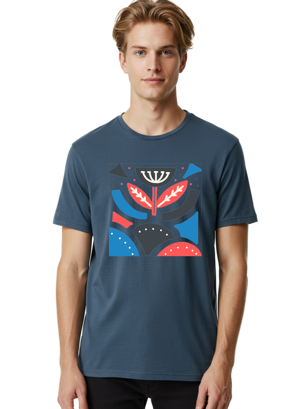 Menorah-Illustration Men'S Graphic Tee, 100% Cotton, Comfortable Casual Summer Wear, Machine Washable, Menorah Illustration, Abstract Floral Design, Hanukkah Symbol, Festive Atmosphere, Jewish Tradition, Holiday Celebration, Aab764