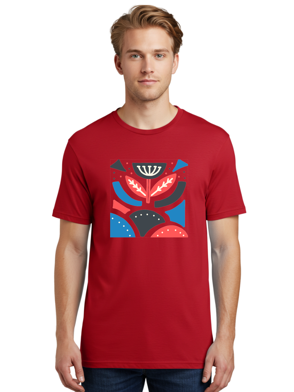 Menorah-Illustration Men'S Graphic Tee, 100% Cotton, Comfortable Casual Summer Wear, Machine Washable, Menorah Illustration, Abstract Floral Design, Hanukkah Symbol, Festive Atmosphere, Jewish Tradition, Holiday Celebration, Aab764
