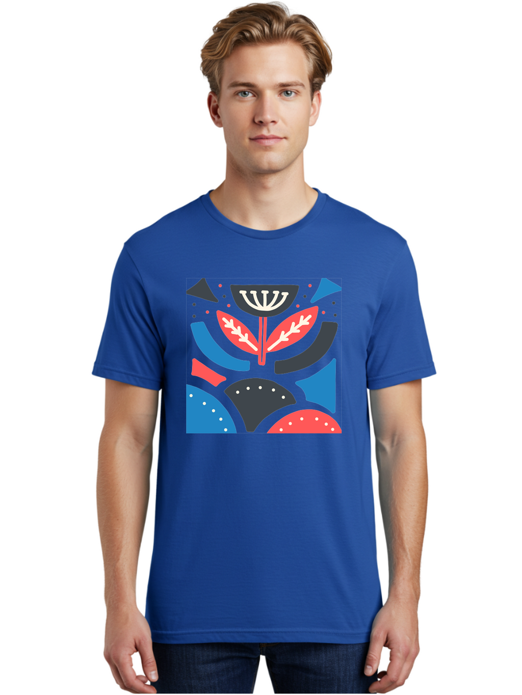 Menorah-Illustration Men'S Graphic Tee, 100% Cotton, Comfortable Casual Summer Wear, Machine Washable, Menorah Illustration, Abstract Floral Design, Hanukkah Symbol, Festive Atmosphere, Jewish Tradition, Holiday Celebration, Aab764