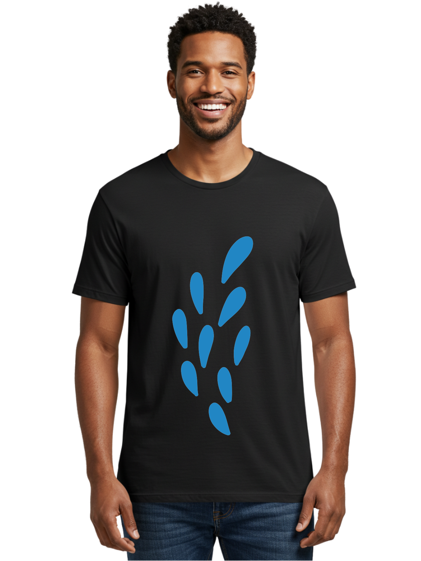 Paw-Print Men'S Graphic Tee, 100% Cotton, Comfortable Casual Summer Wear, Machine Washable, Blue Droplets, Liquid Splash, Abstract Art, Modern Design, Vibrant Colors, Creative Expression, Digital Art Aab767