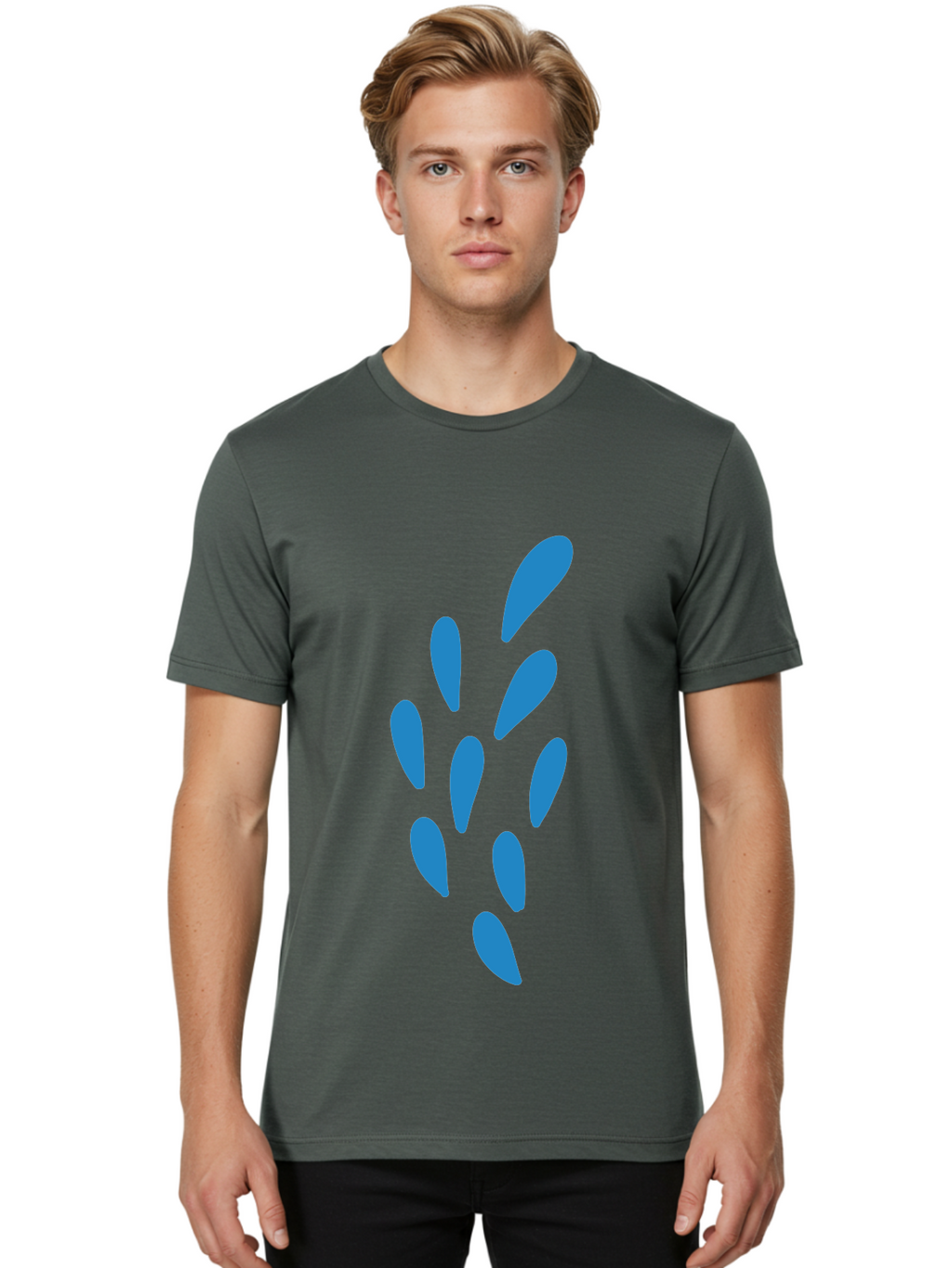 Paw-Print Men'S Graphic Tee, 100% Cotton, Comfortable Casual Summer Wear, Machine Washable, Blue Droplets, Liquid Splash, Abstract Art, Modern Design, Vibrant Colors, Creative Expression, Digital Art Aab767