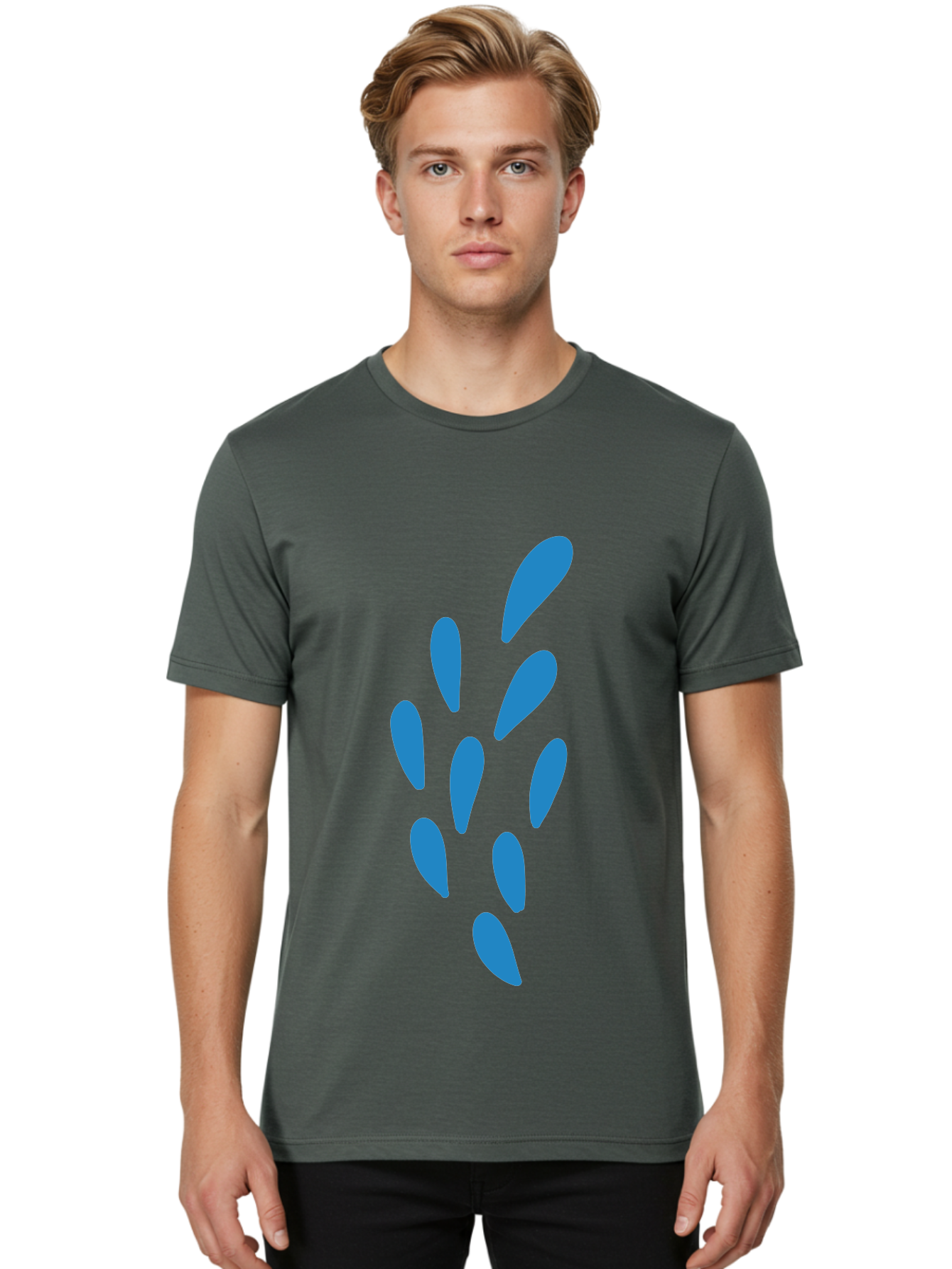 Paw-Print Men'S Graphic Tee, 100% Cotton, Comfortable Casual Summer Wear, Machine Washable, Blue Droplets, Liquid Splash, Abstract Art, Modern Design, Vibrant Colors, Creative Expression, Digital Art Aab767