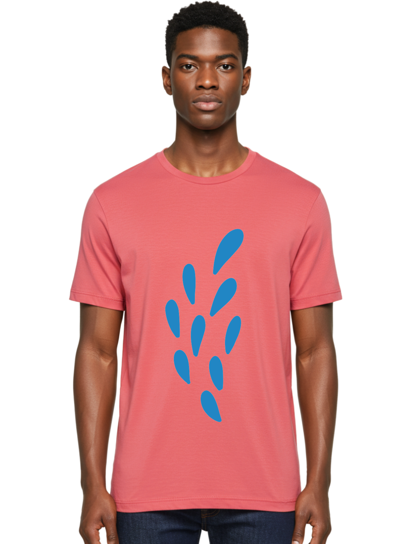 Paw-Print Men'S Graphic Tee, 100% Cotton, Comfortable Casual Summer Wear, Machine Washable, Blue Droplets, Liquid Splash, Abstract Art, Modern Design, Vibrant Colors, Creative Expression, Digital Art Aab767