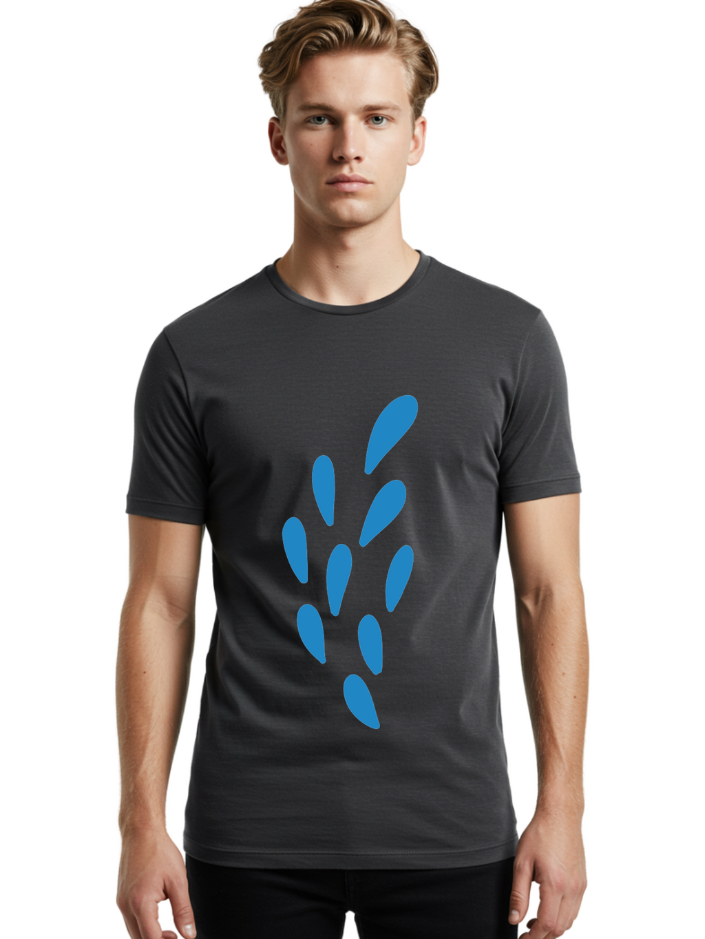 Paw-Print Men'S Graphic Tee, 100% Cotton, Comfortable Casual Summer Wear, Machine Washable, Blue Droplets, Liquid Splash, Abstract Art, Modern Design, Vibrant Colors, Creative Expression, Digital Art Aab767