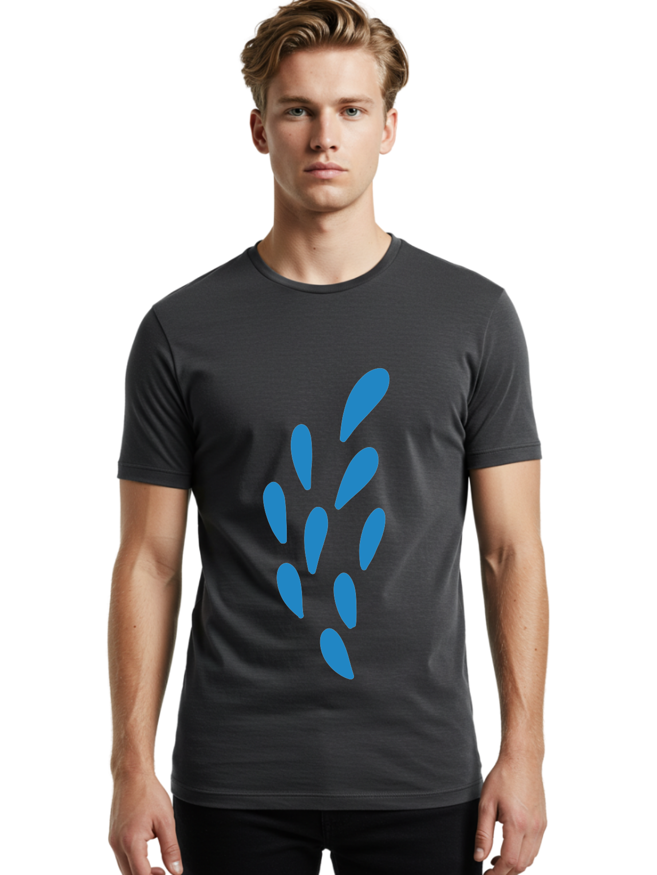 Paw-Print Men'S Graphic Tee, 100% Cotton, Comfortable Casual Summer Wear, Machine Washable, Blue Droplets, Liquid Splash, Abstract Art, Modern Design, Vibrant Colors, Creative Expression, Digital Art Aab767
