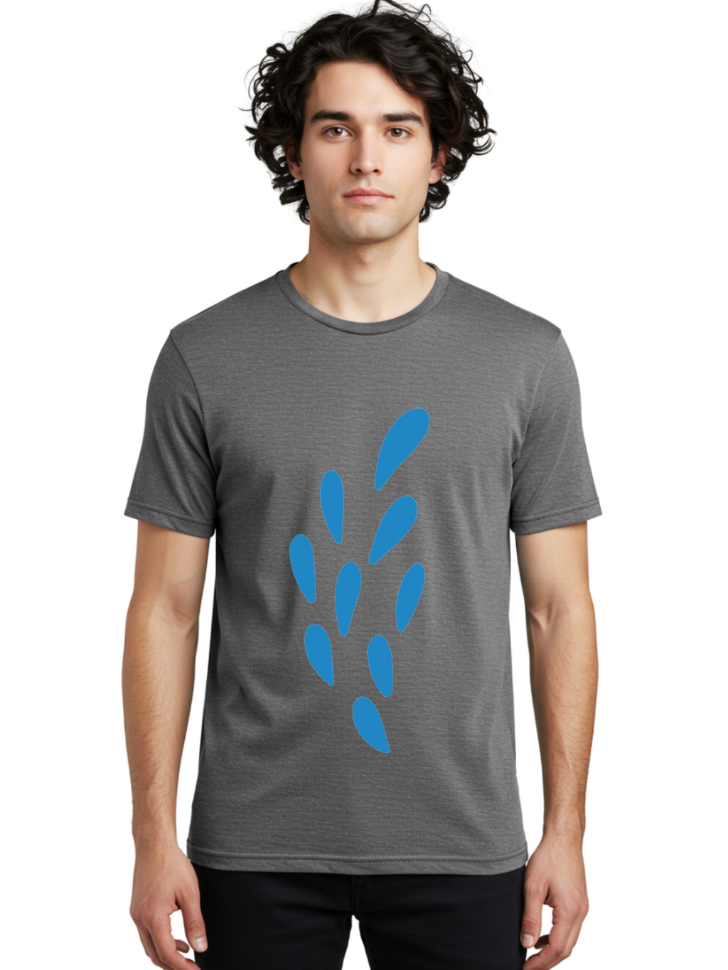 Paw-Print Men'S Graphic Tee, 100% Cotton, Comfortable Casual Summer Wear, Machine Washable, Blue Droplets, Liquid Splash, Abstract Art, Modern Design, Vibrant Colors, Creative Expression, Digital Art Aab767