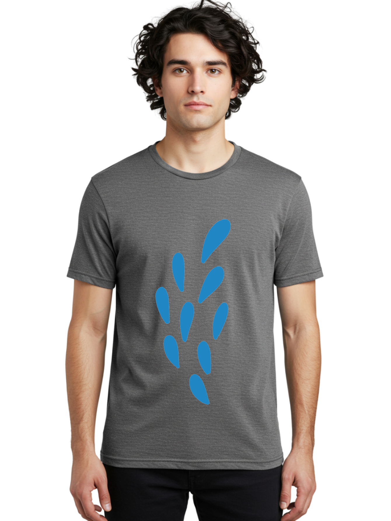 Paw-Print Men'S Graphic Tee, 100% Cotton, Comfortable Casual Summer Wear, Machine Washable, Blue Droplets, Liquid Splash, Abstract Art, Modern Design, Vibrant Colors, Creative Expression, Digital Art Aab767