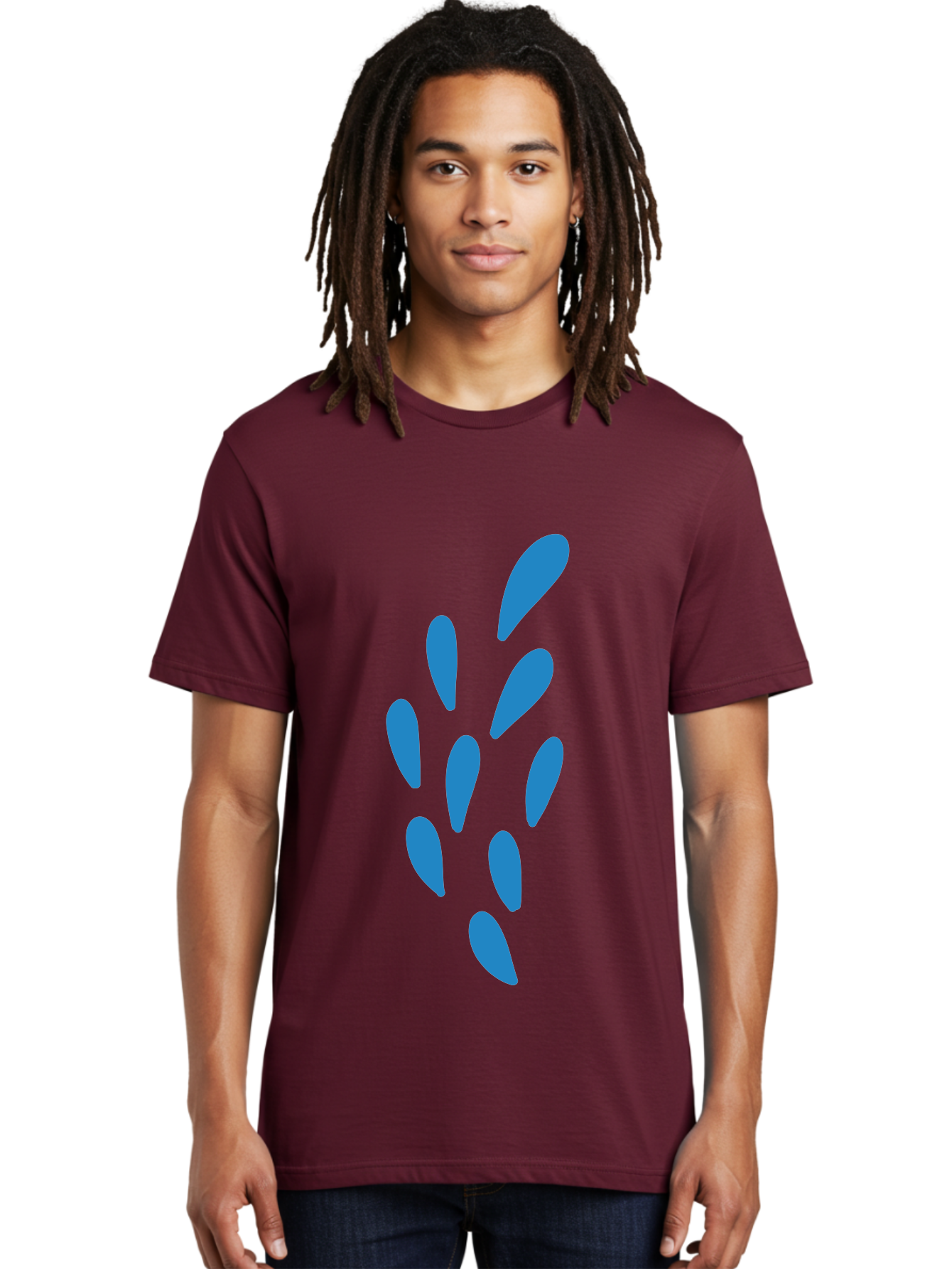 Paw-Print Men'S Graphic Tee, 100% Cotton, Comfortable Casual Summer Wear, Machine Washable, Blue Droplets, Liquid Splash, Abstract Art, Modern Design, Vibrant Colors, Creative Expression, Digital Art Aab767
