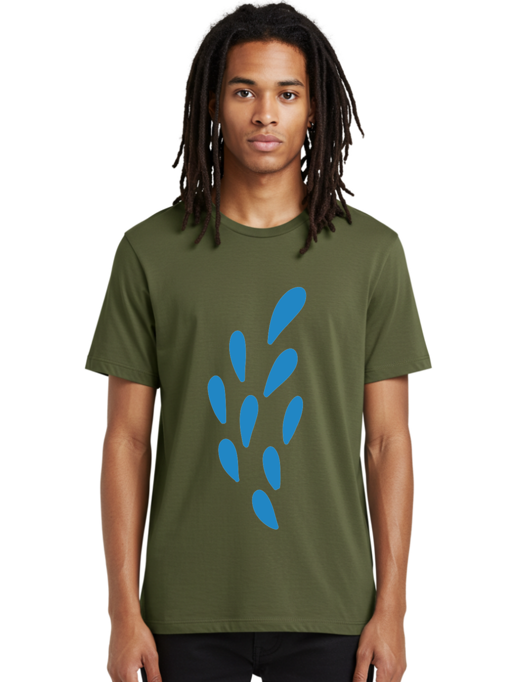 Paw-Print Men'S Graphic Tee, 100% Cotton, Comfortable Casual Summer Wear, Machine Washable, Blue Droplets, Liquid Splash, Abstract Art, Modern Design, Vibrant Colors, Creative Expression, Digital Art Aab767