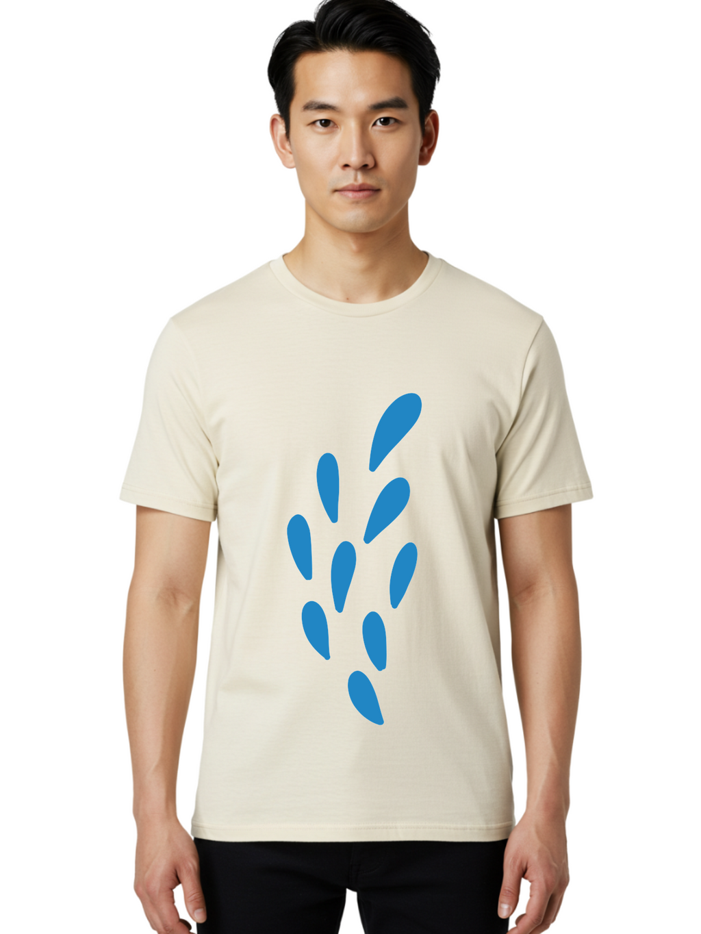 Paw-Print Men'S Graphic Tee, 100% Cotton, Comfortable Casual Summer Wear, Machine Washable, Blue Droplets, Liquid Splash, Abstract Art, Modern Design, Vibrant Colors, Creative Expression, Digital Art Aab767