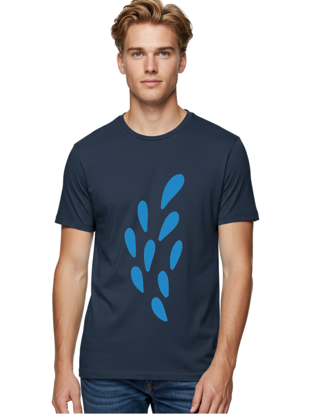 Paw-Print Men'S Graphic Tee, 100% Cotton, Comfortable Casual Summer Wear, Machine Washable, Blue Droplets, Liquid Splash, Abstract Art, Modern Design, Vibrant Colors, Creative Expression, Digital Art Aab767