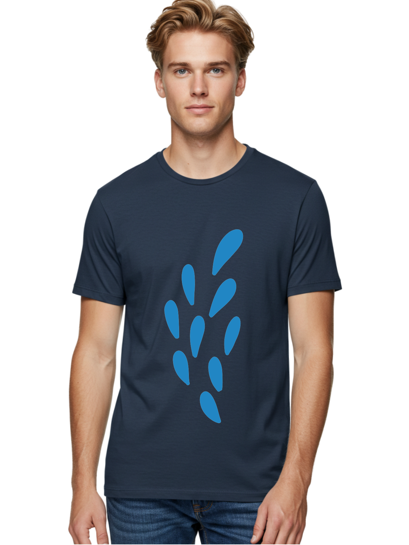 Paw-Print Men'S Graphic Tee, 100% Cotton, Comfortable Casual Summer Wear, Machine Washable, Blue Droplets, Liquid Splash, Abstract Art, Modern Design, Vibrant Colors, Creative Expression, Digital Art Aab767