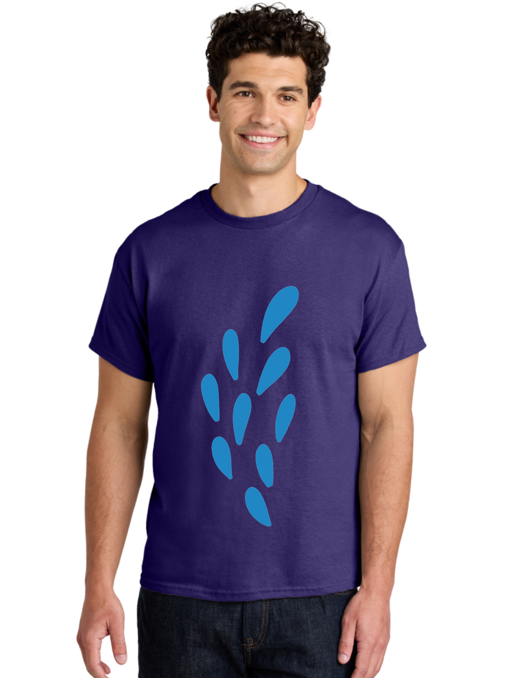 Paw-Print Men'S Graphic Tee, 100% Cotton, Comfortable Casual Summer Wear, Machine Washable, Blue Droplets, Liquid Splash, Abstract Art, Modern Design, Vibrant Colors, Creative Expression, Digital Art Aab767