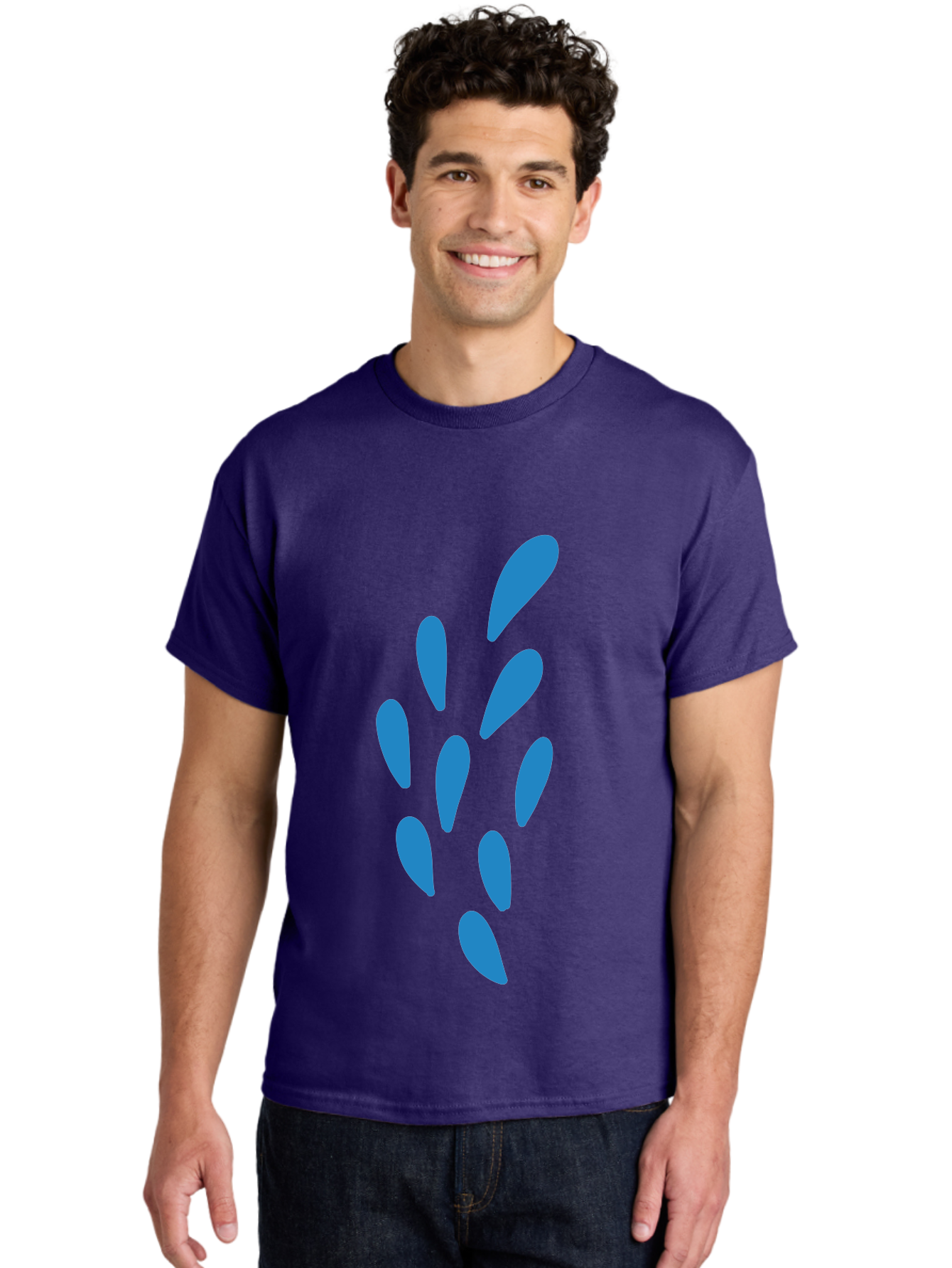 Paw-Print Men'S Graphic Tee, 100% Cotton, Comfortable Casual Summer Wear, Machine Washable, Blue Droplets, Liquid Splash, Abstract Art, Modern Design, Vibrant Colors, Creative Expression, Digital Art Aab767
