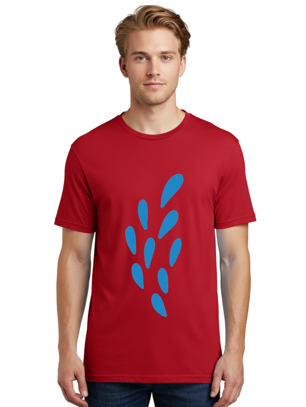 Paw-Print Men'S Graphic Tee, 100% Cotton, Comfortable Casual Summer Wear, Machine Washable, Blue Droplets, Liquid Splash, Abstract Art, Modern Design, Vibrant Colors, Creative Expression, Digital Art Aab767