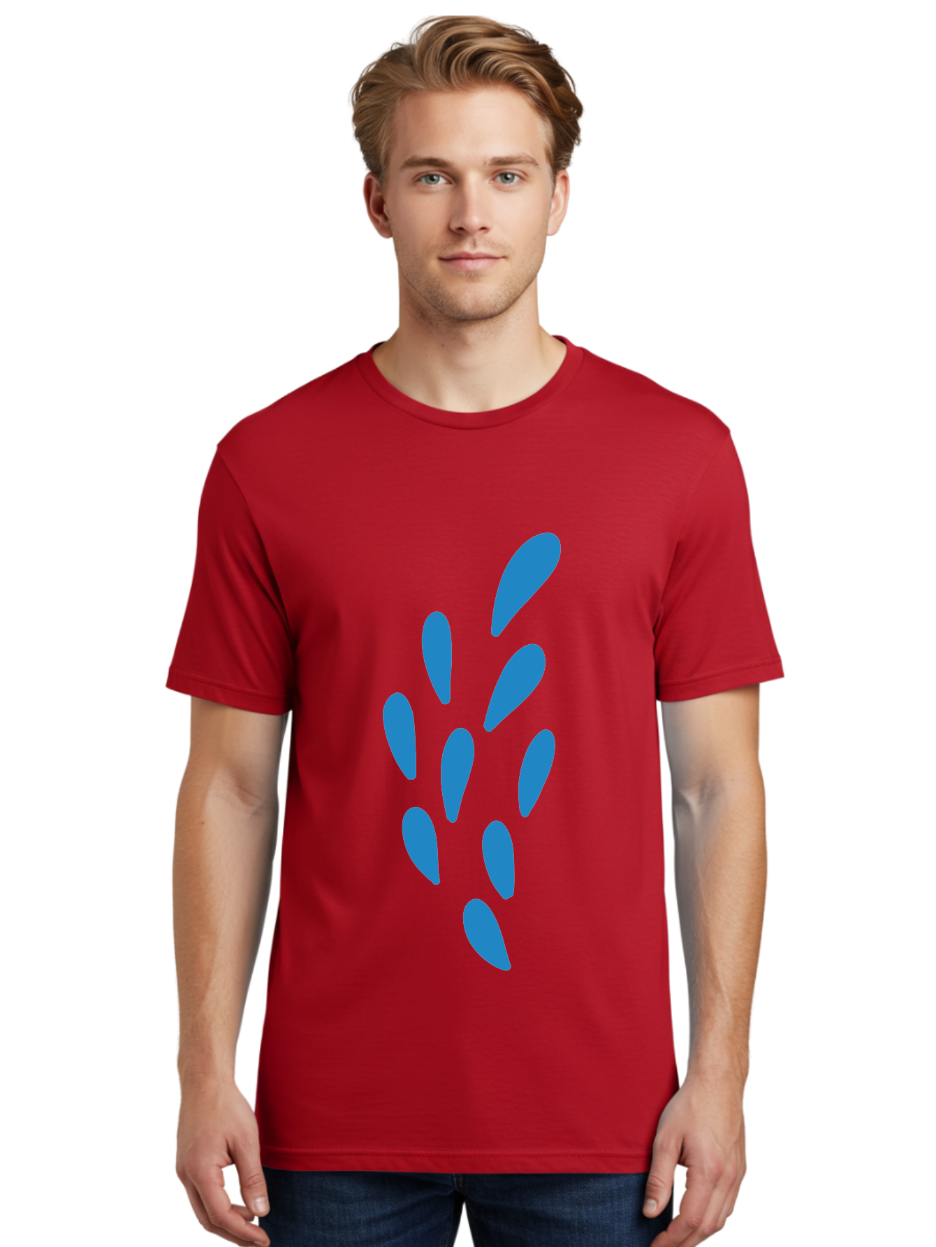 Paw-Print Men'S Graphic Tee, 100% Cotton, Comfortable Casual Summer Wear, Machine Washable, Blue Droplets, Liquid Splash, Abstract Art, Modern Design, Vibrant Colors, Creative Expression, Digital Art Aab767