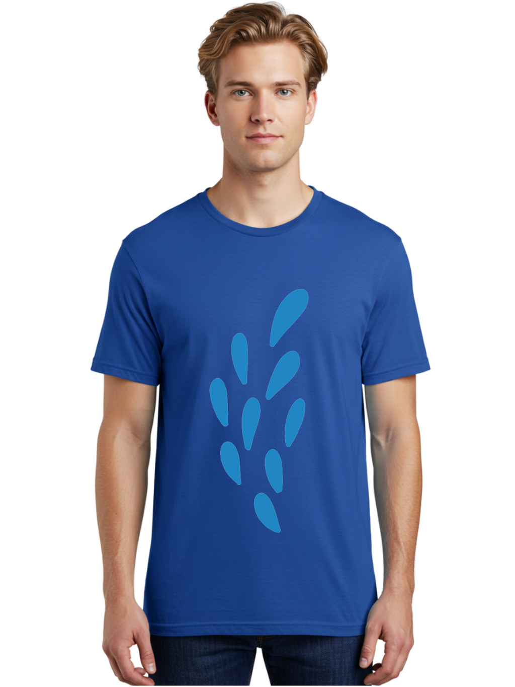 Paw-Print Men'S Graphic Tee, 100% Cotton, Comfortable Casual Summer Wear, Machine Washable, Blue Droplets, Liquid Splash, Abstract Art, Modern Design, Vibrant Colors, Creative Expression, Digital Art Aab767