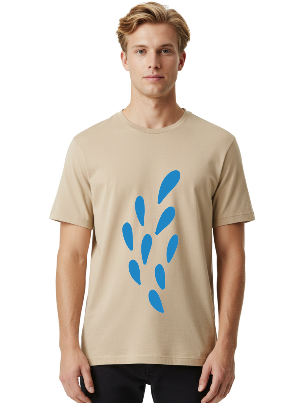 Paw-Print Men'S Graphic Tee, 100% Cotton, Comfortable Casual Summer Wear, Machine Washable, Blue Droplets, Liquid Splash, Abstract Art, Modern Design, Vibrant Colors, Creative Expression, Digital Art Aab767