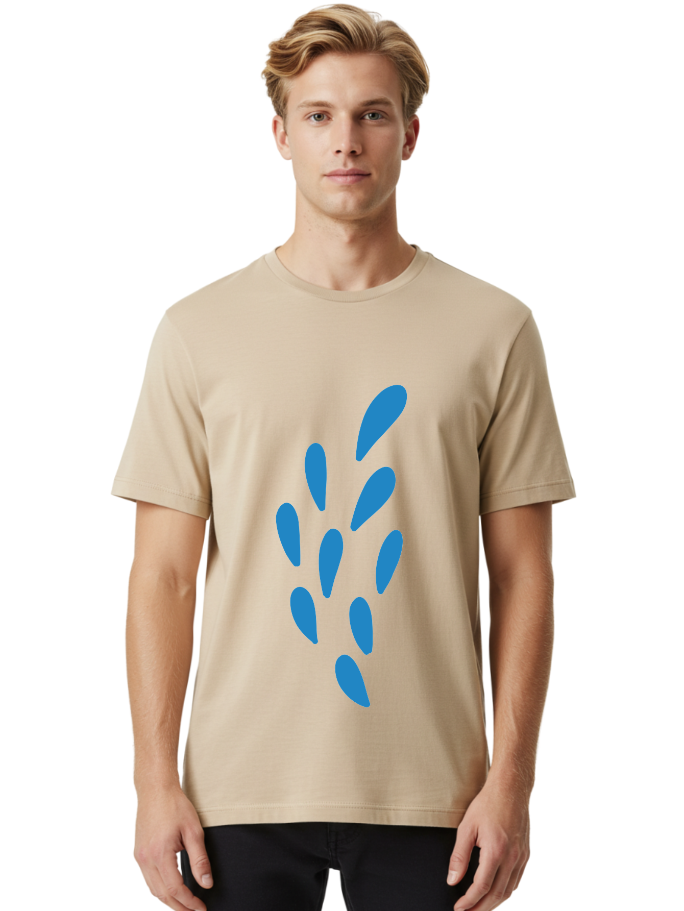 Paw-Print Men'S Graphic Tee, 100% Cotton, Comfortable Casual Summer Wear, Machine Washable, Blue Droplets, Liquid Splash, Abstract Art, Modern Design, Vibrant Colors, Creative Expression, Digital Art Aab767