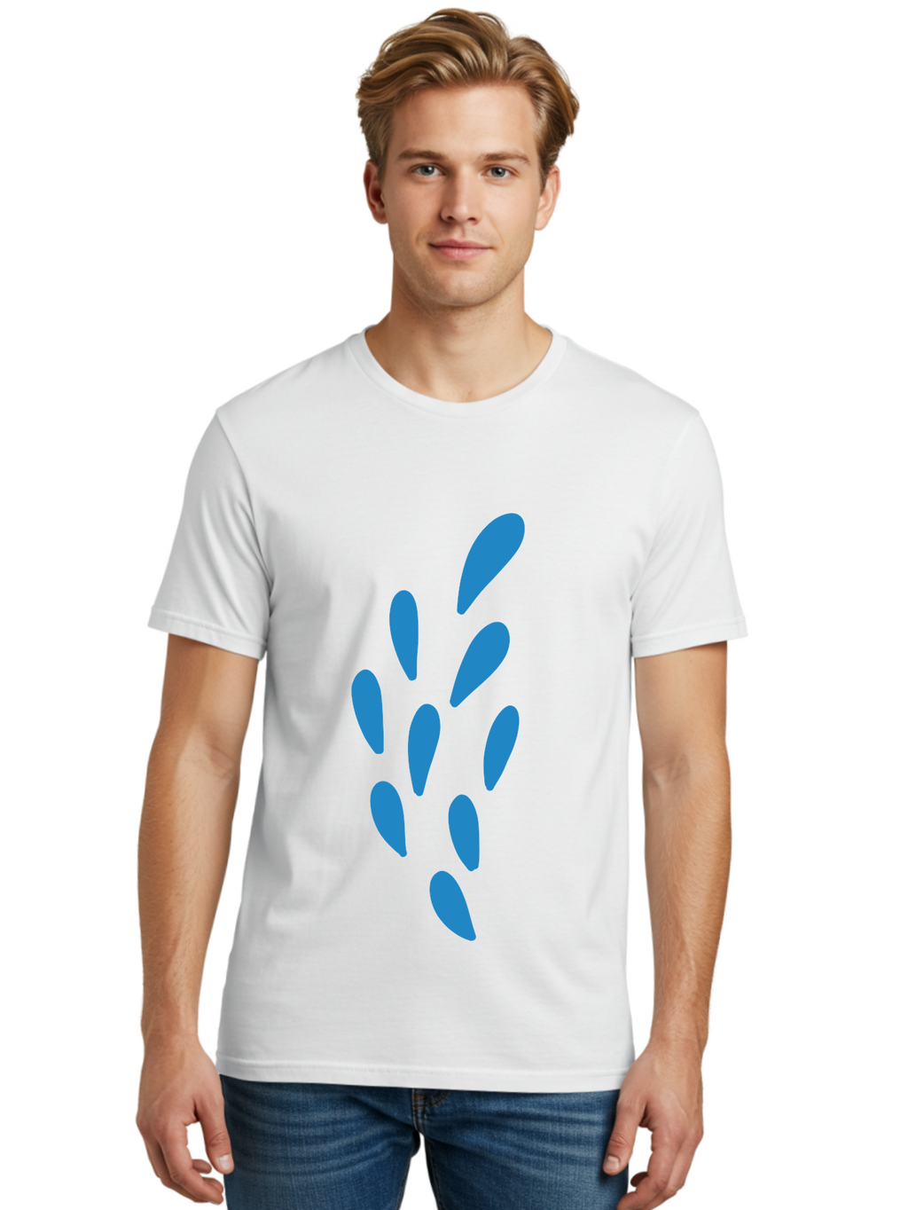 Paw-Print Men'S Graphic Tee, 100% Cotton, Comfortable Casual Summer Wear, Machine Washable, Blue Droplets, Liquid Splash, Abstract Art, Modern Design, Vibrant Colors, Creative Expression, Digital Art Aab767