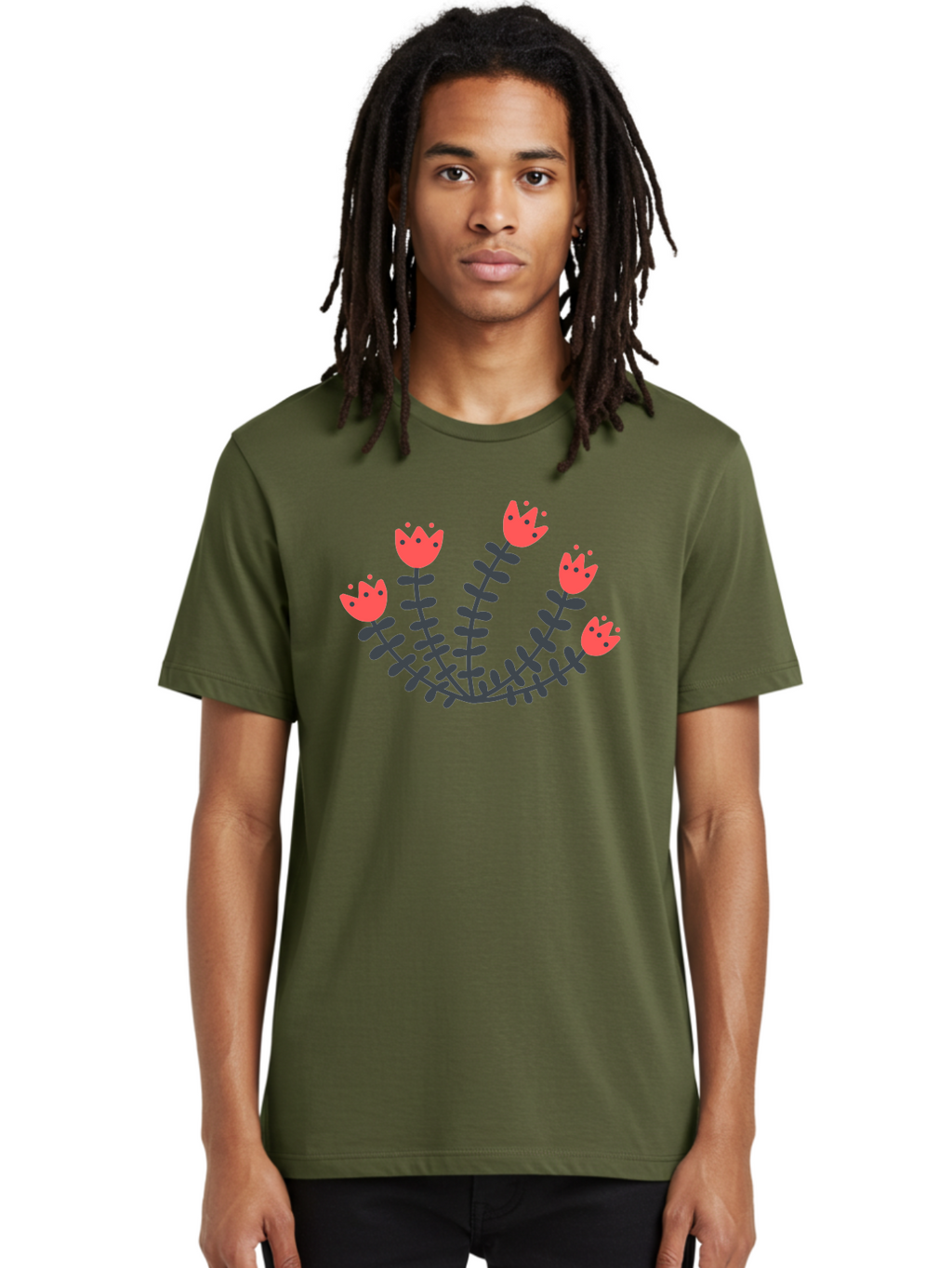 Pink-Flowers Men'S Graphic Tee, 100% Cotton, Comfortable Casual Summer Wear, Machine Washable, Red Flowers, Cartoon Style, Floral Arrangement, Blooming Flowers, Cute Design, Simple Illustration, Vibrant Flowers Aab771