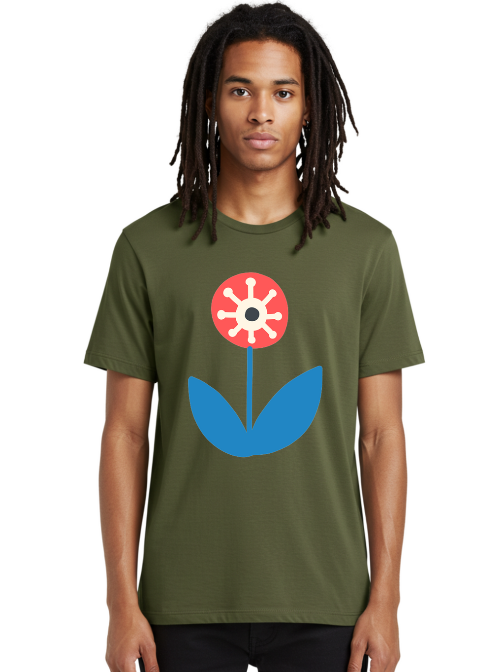 Piranha-Plant Men'S Graphic Tee, 100% Cotton, Comfortable Casual Summer Wear, Machine Washable, Cartoon Flower, Red Bloom, Blue Leaves, White And Black Center, Mushroom Inspired, Video Game Art, Super Mario, Simple Shapes, Bold Colors, Aab773