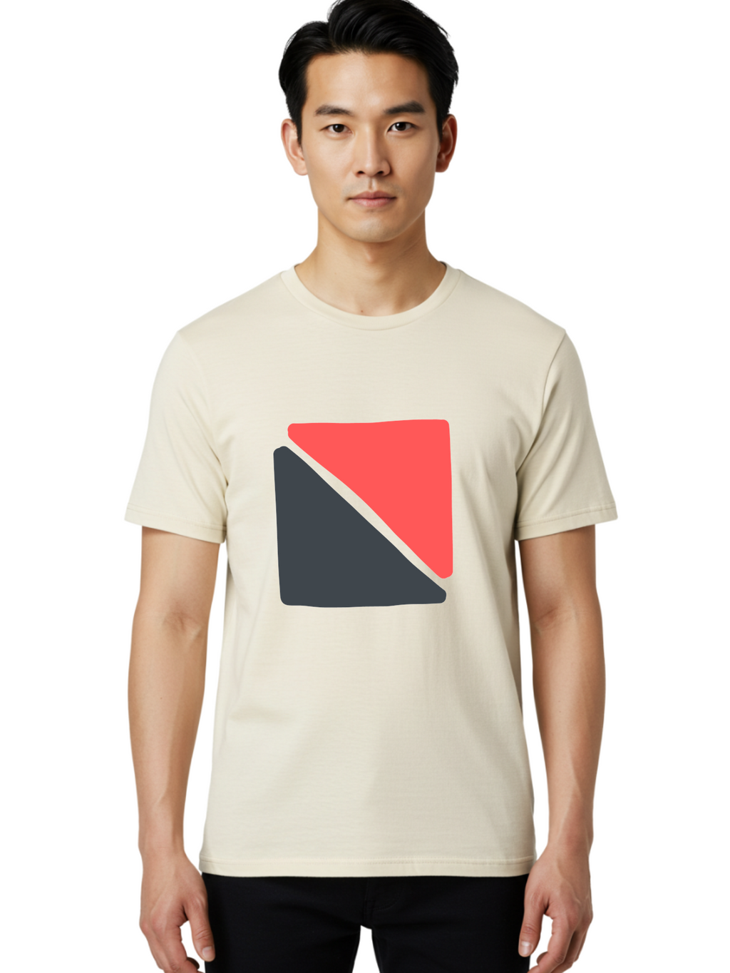 Red-And-Black-Shapes Men'S Graphic Tee, 100% Cotton, Comfortable Casual Summer Wear, Machine Washable, Geometric Shapes, Abstract Design, Red And Black, Modern Art, Minimalist Style, Contrasting Colors, Simple Composition, Digital Art, Aab776
