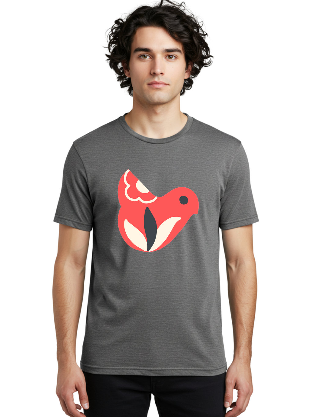 Red-Bird-1 Men'S Graphic Tee, 100% Cotton, Comfortable Casual Summer Wear, Machine Washable, Stylized Bird, Vibrant Red, Minimalist Design, Abstract Bird, Simple Logo, Cartoon Bird, Bird Icon, Modern Bird Graphic, Simple Bird Illustration, Aab778