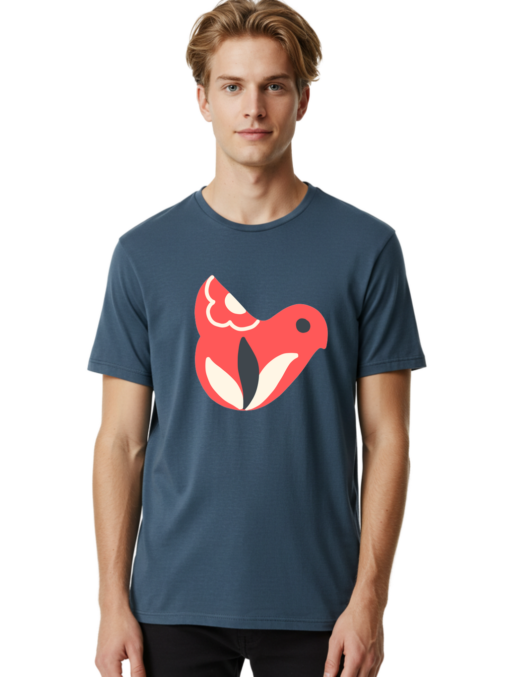 Red-Bird-1 Men'S Graphic Tee, 100% Cotton, Comfortable Casual Summer Wear, Machine Washable, Stylized Bird, Vibrant Red, Minimalist Design, Abstract Bird, Simple Logo, Cartoon Bird, Bird Icon, Modern Bird Graphic, Simple Bird Illustration, Aab778