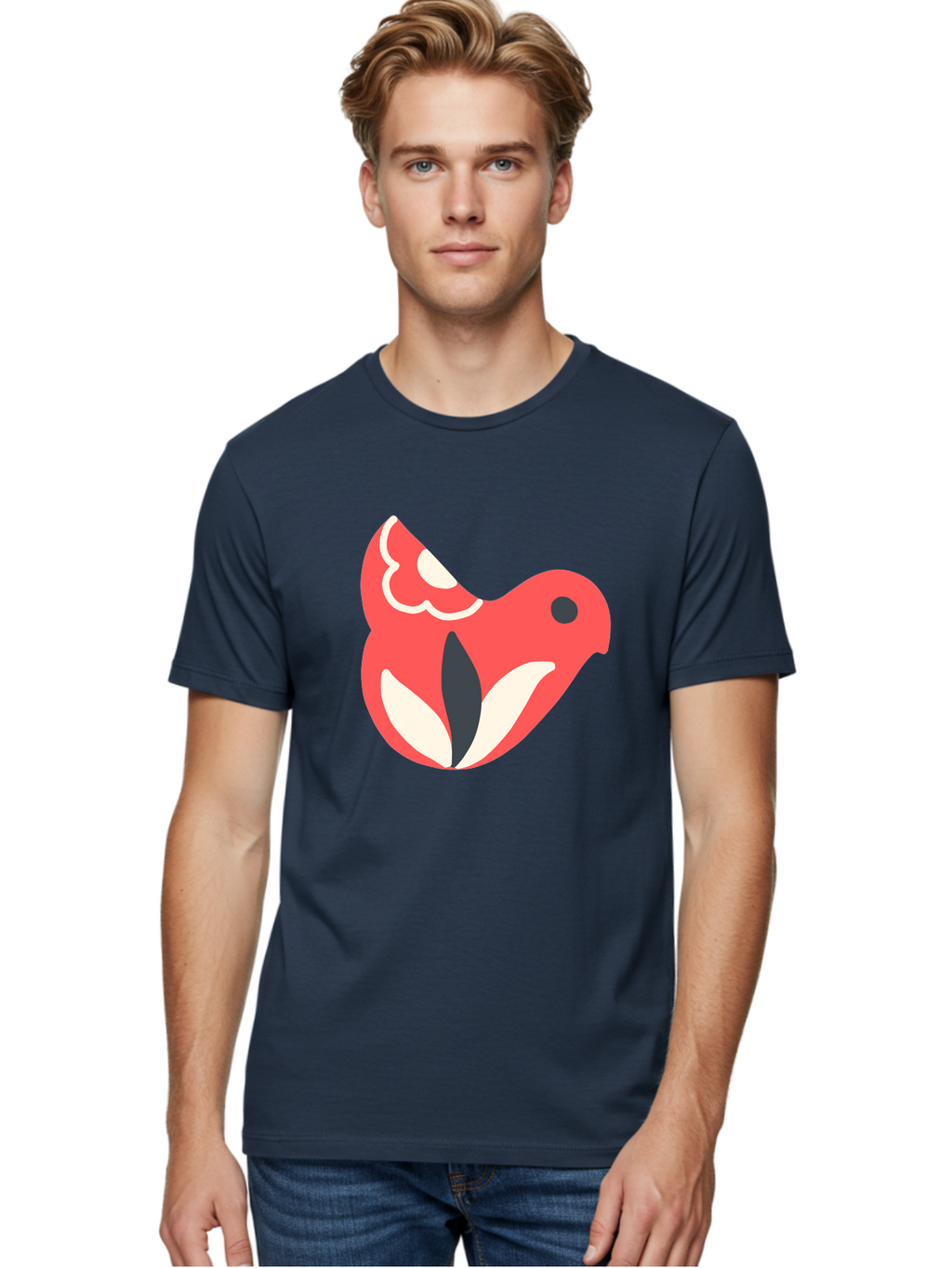 Red-Bird-1 Men'S Graphic Tee, 100% Cotton, Comfortable Casual Summer Wear, Machine Washable, Stylized Bird, Vibrant Red, Minimalist Design, Abstract Bird, Simple Logo, Cartoon Bird, Bird Icon, Modern Bird Graphic, Simple Bird Illustration, Aab778