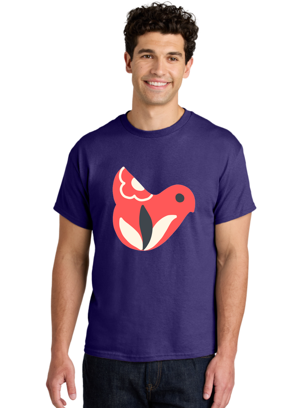 Red-Bird-1 Men'S Graphic Tee, 100% Cotton, Comfortable Casual Summer Wear, Machine Washable, Stylized Bird, Vibrant Red, Minimalist Design, Abstract Bird, Simple Logo, Cartoon Bird, Bird Icon, Modern Bird Graphic, Simple Bird Illustration, Aab778