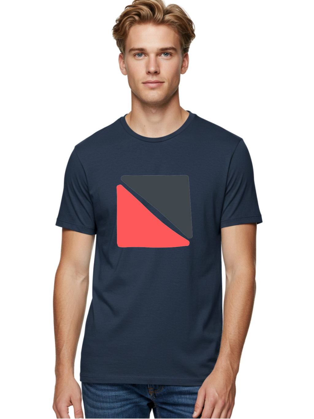 Red-Black-Square Men'S Graphic Tee, 100% Cotton, Comfortable Casual Summer Wear, Machine Washable, Abstract Geometric Shape, Red And Black Trapezoid, Modern Design Elements, Graphic Design Inspiration, Bold Color Combination, Minimalist Art Aab780