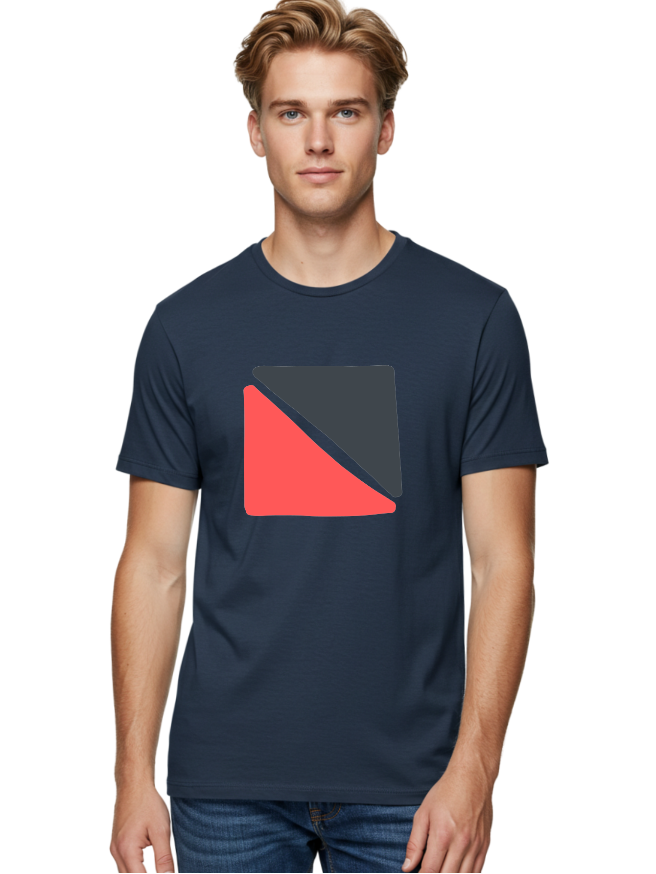 Red-Black-Square Men'S Graphic Tee, 100% Cotton, Comfortable Casual Summer Wear, Machine Washable, Abstract Geometric Shape, Red And Black Trapezoid, Modern Design Elements, Graphic Design Inspiration, Bold Color Combination, Minimalist Art Aab780