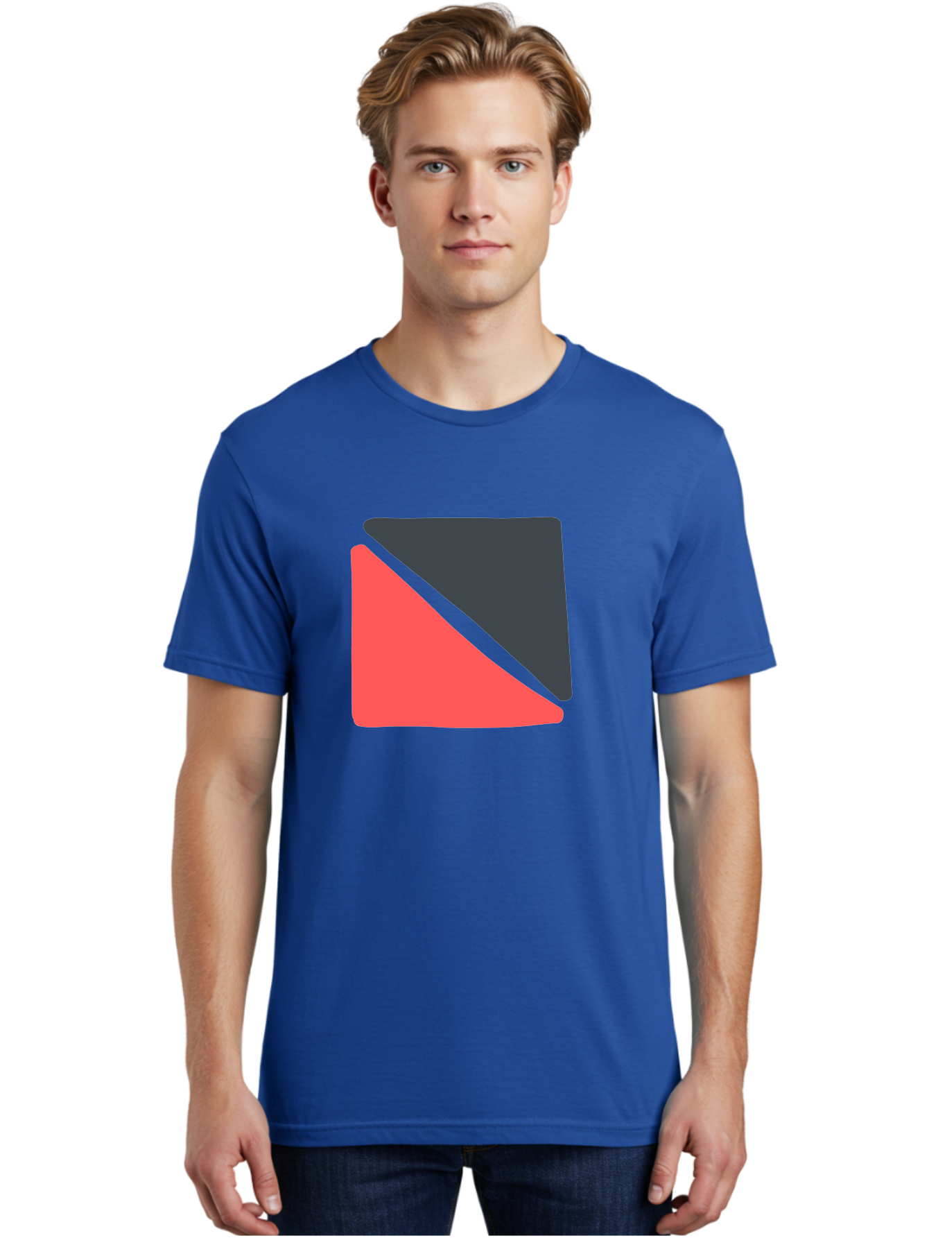 Red-Black-Square Men'S Graphic Tee, 100% Cotton, Comfortable Casual Summer Wear, Machine Washable, Abstract Geometric Shape, Red And Black Trapezoid, Modern Design Elements, Graphic Design Inspiration, Bold Color Combination, Minimalist Art Aab780