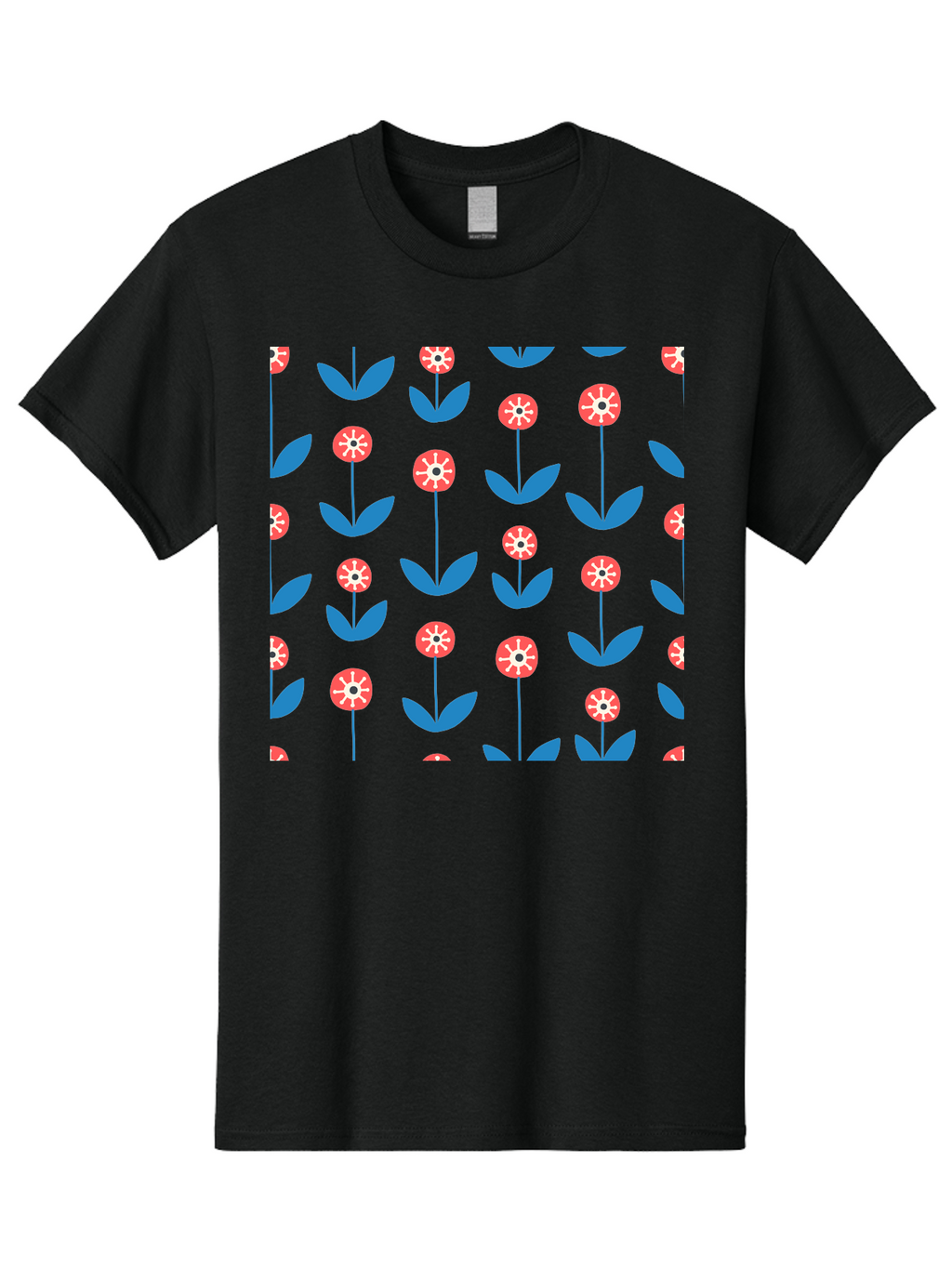 Red-Floral-Pattern Men'S Graphic Tee, 100% Cotton, Comfortable Casual Summer Wear, Machine Washable, Pink Flowers, Blue Leaves, Floral Pattern, Repeating Design, Vibrant Flowers, Colorful Blooms, Stylized Flora Aab782