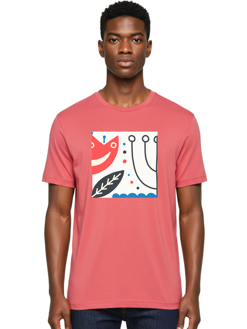Red-Fox Men'S Graphic Tee, 100% Cotton, Comfortable Casual Summer Wear, Machine Washable, Red Fox Character, Abstract Art, Whimsical Design, Minimalist Style, Playful Illustration, Cute Cartoon, Modern Graphic, Digital Artwork, Funny Animal, Aab786
