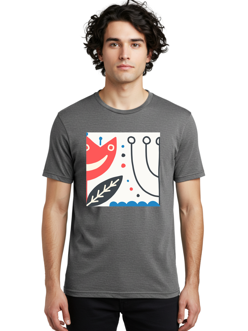 Red-Fox Men'S Graphic Tee, 100% Cotton, Comfortable Casual Summer Wear, Machine Washable, Red Fox Character, Abstract Art, Whimsical Design, Minimalist Style, Playful Illustration, Cute Cartoon, Modern Graphic, Digital Artwork, Funny Animal, Aab786