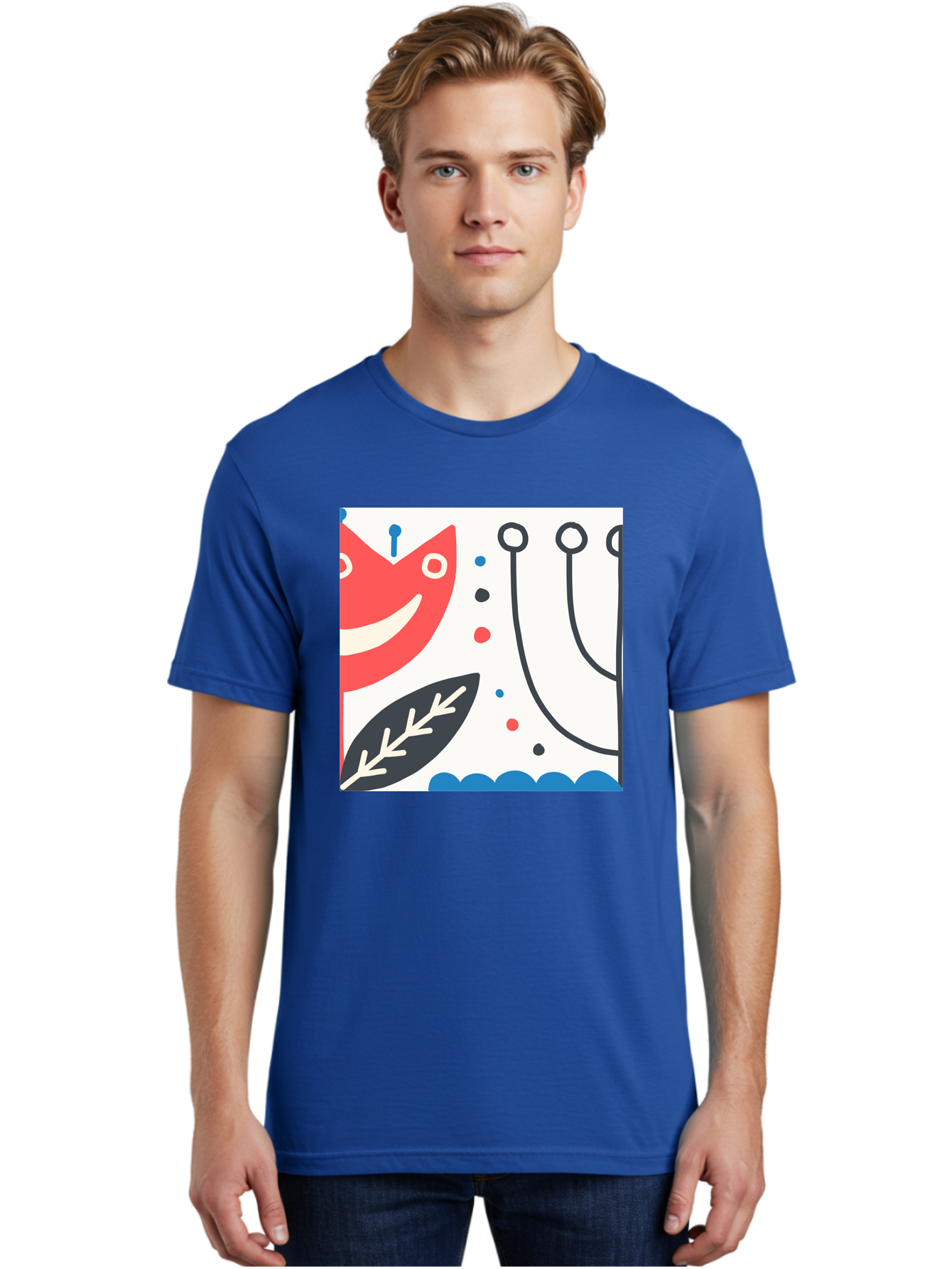 Red-Fox Men'S Graphic Tee, 100% Cotton, Comfortable Casual Summer Wear, Machine Washable, Red Fox Character, Abstract Art, Whimsical Design, Minimalist Style, Playful Illustration, Cute Cartoon, Modern Graphic, Digital Artwork, Funny Animal, Aab786