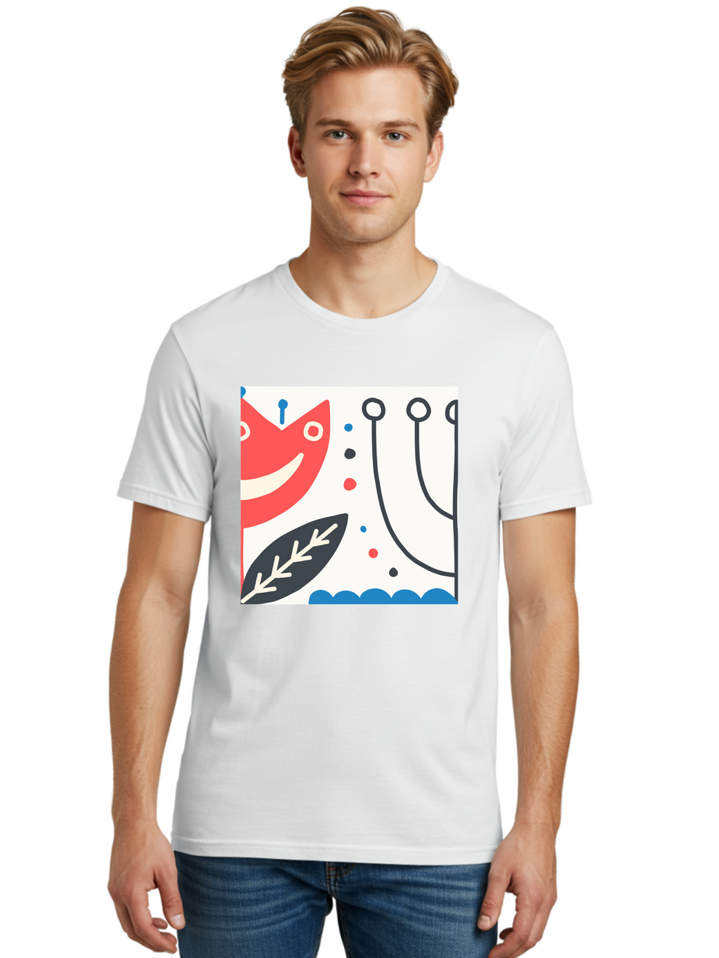 Red-Fox Men'S Graphic Tee, 100% Cotton, Comfortable Casual Summer Wear, Machine Washable, Red Fox Character, Abstract Art, Whimsical Design, Minimalist Style, Playful Illustration, Cute Cartoon, Modern Graphic, Digital Artwork, Funny Animal, Aab786